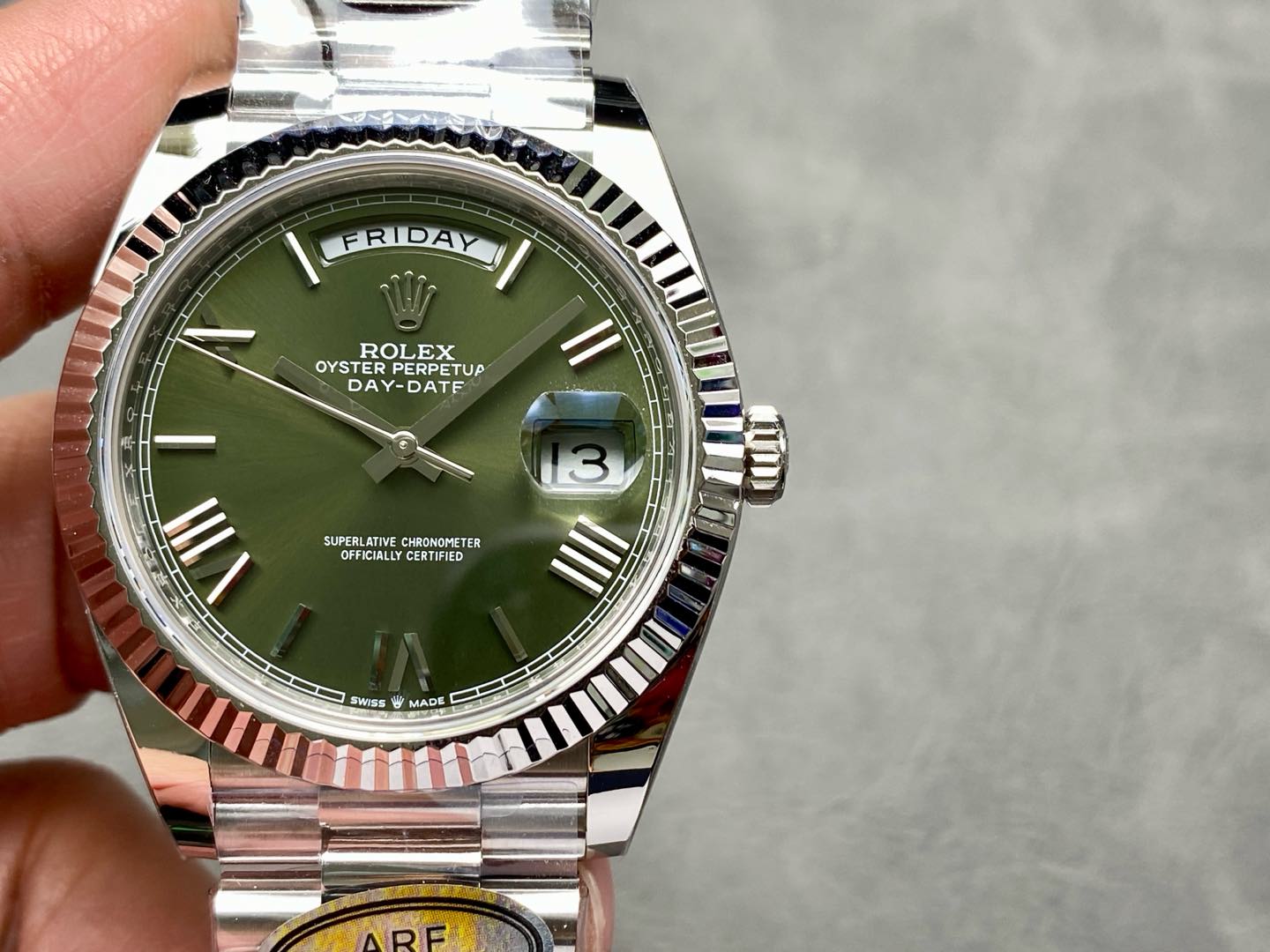 Rolex Day-Date 228239 Green Roman Dial Fluted Bezel 40mm Mens Replica Watch